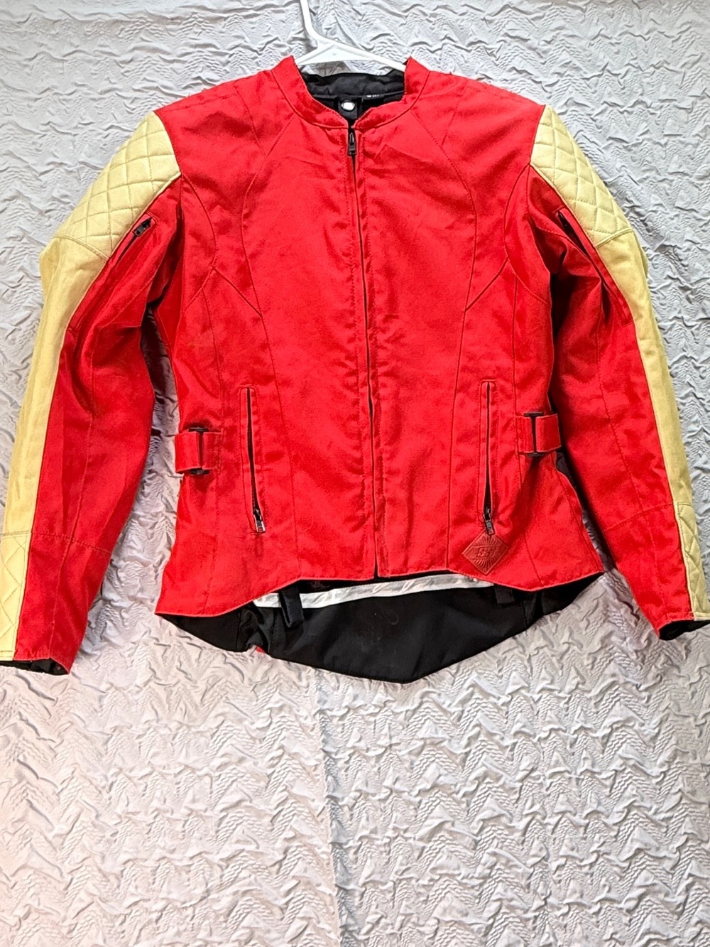 Speed and Strength Womens Armored Motorcycle Jacket Red Cream Small